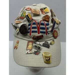 Vintage McDonald’s Hat With 31 Crew Employee Pins Quality Ronald Service Pins